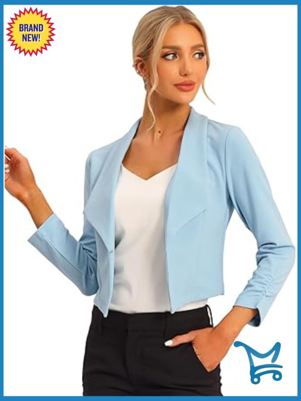Notched Lapel Ruched Sleeve Cropped Blazer - Women's Business Jacket